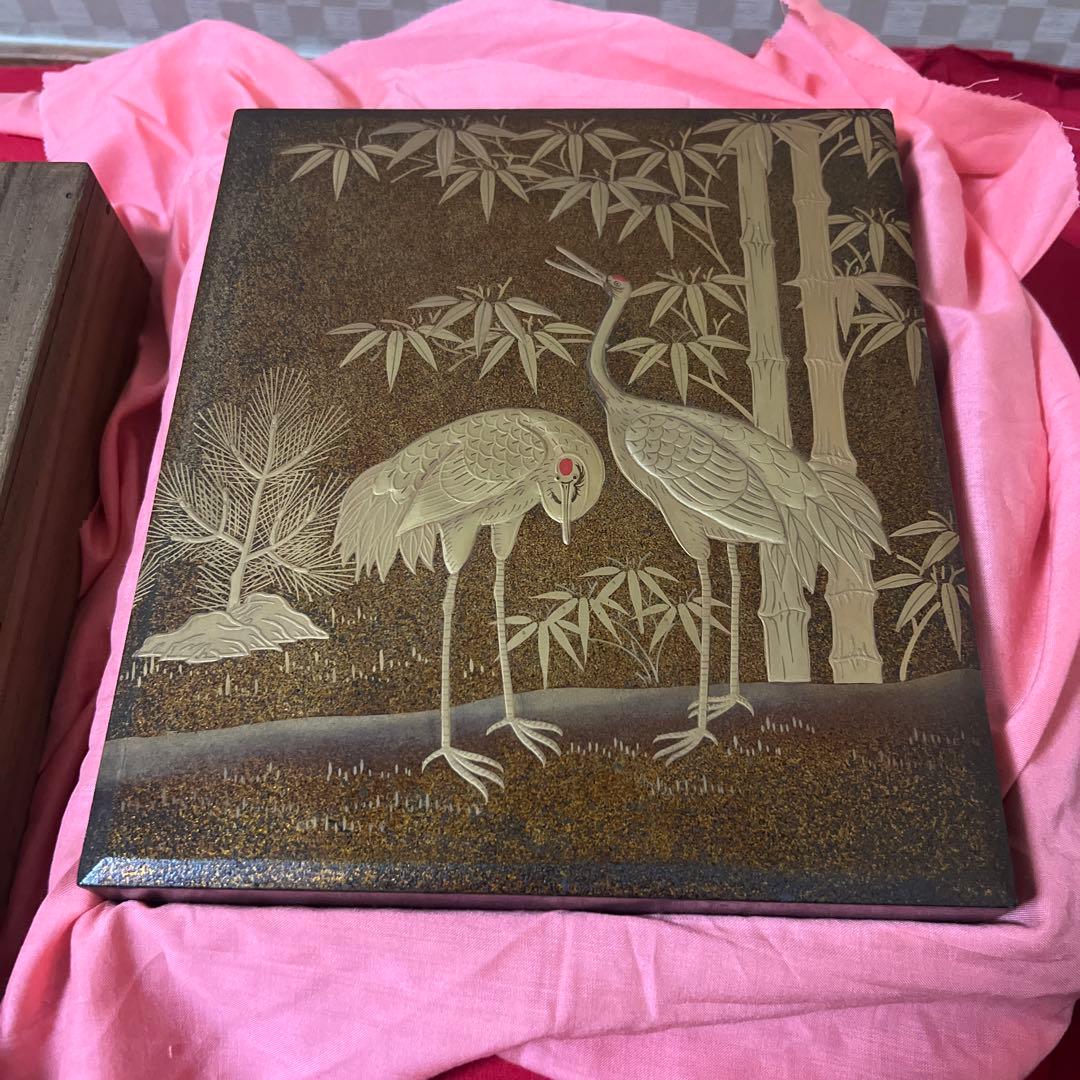 古美術　竹鶴高蒔絵　御硯箱