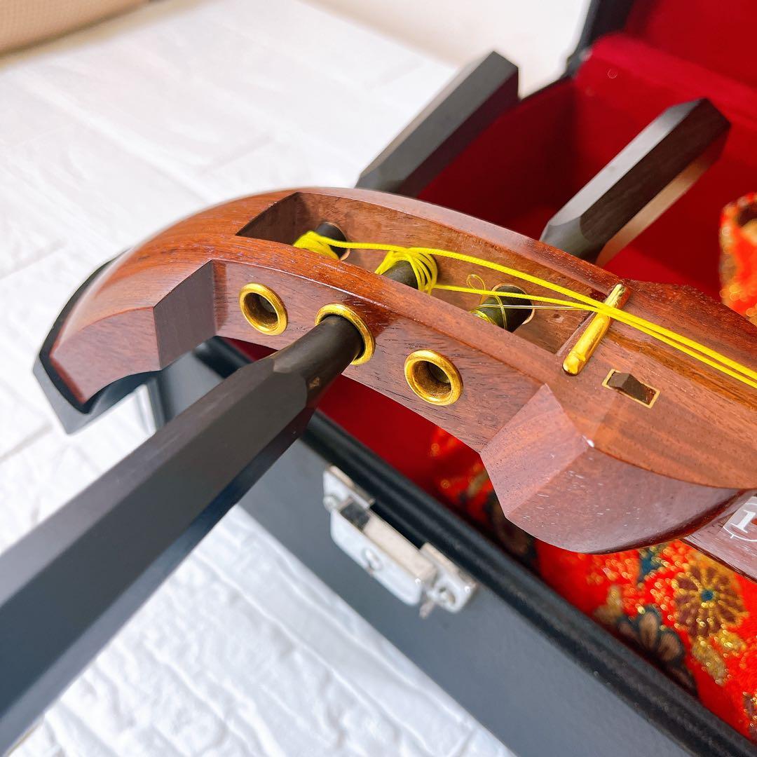 【現状品】三味線 ケース付き 和楽器 皮破れあり 紅木 紫檀