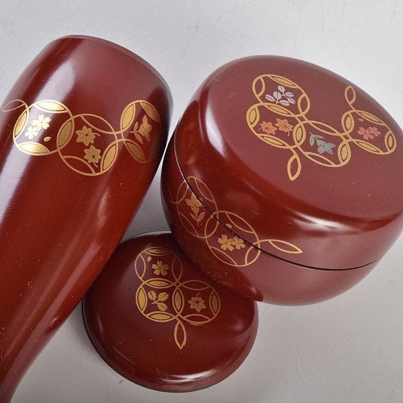 茶道具　うるみ塗　七宝蒔絵　利休茶箱　棗　黒楽茶碗など　七点　一式　MR9482