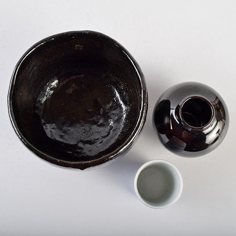 茶道具　うるみ塗　七宝蒔絵　利休茶箱　棗　黒楽茶碗など　七点　一式　MR9482