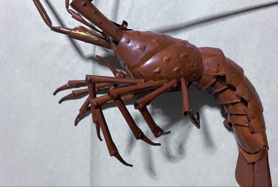 ☆0129 金属製自在置物　海老　五十一代明珍宗之作