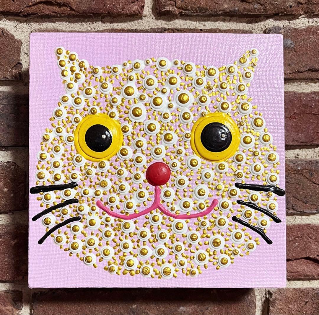 猫の顔 立体アート 約20cm まるまるねこ　アーティスト作品