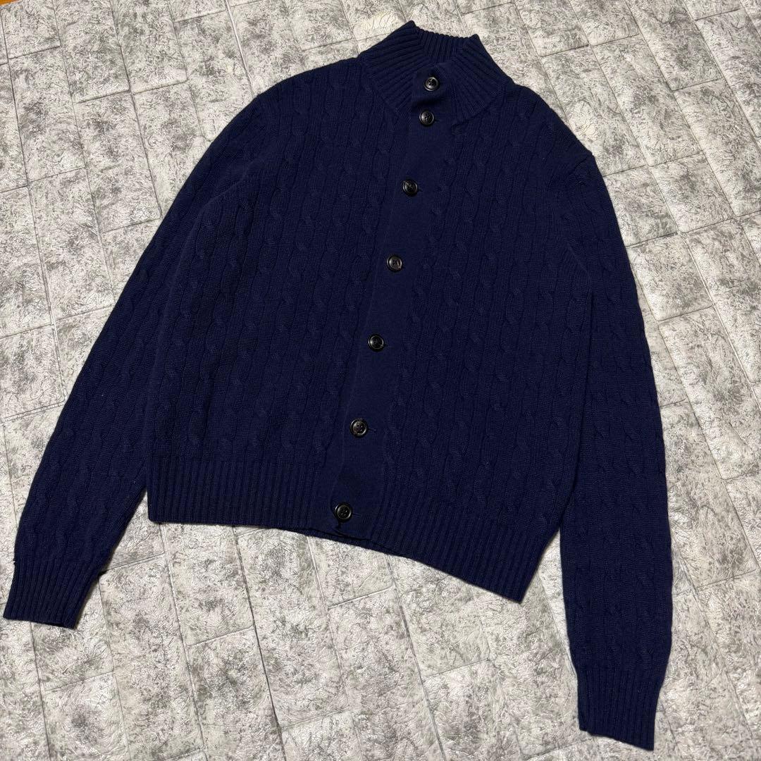 ラルフローレン　ケーブルニットカーデ　カシミヤ100% スタンドカラー