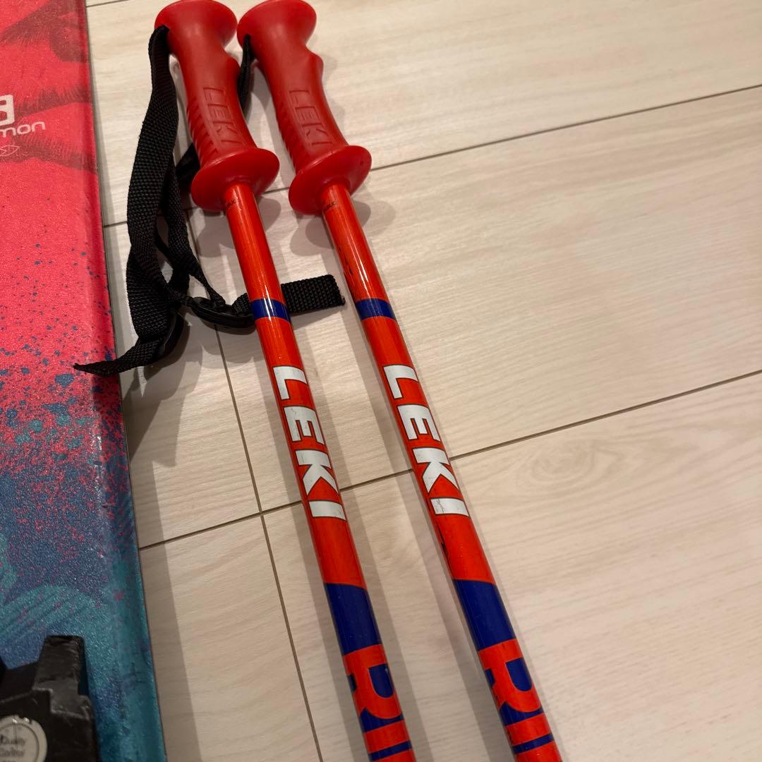 スキー（サロモン）ブーツ（LANGE）、ポール（Leki）セット　ジュニア