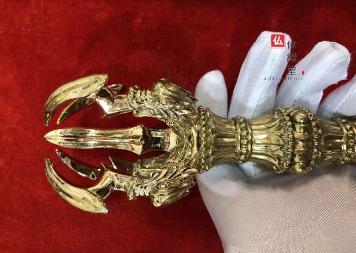 【修縁堂】密教法具 四大明王 法器 五鈷杵 金剛杵 真鍮金メッキ 22cm