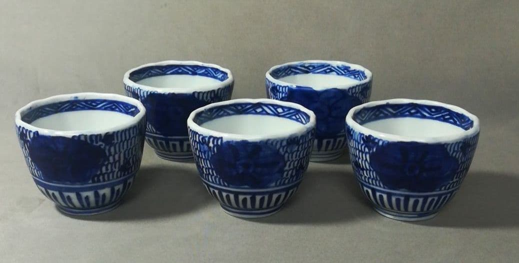 古い　そば猪口　微塵粉　みじんこ　染付　そば猪口　５客
