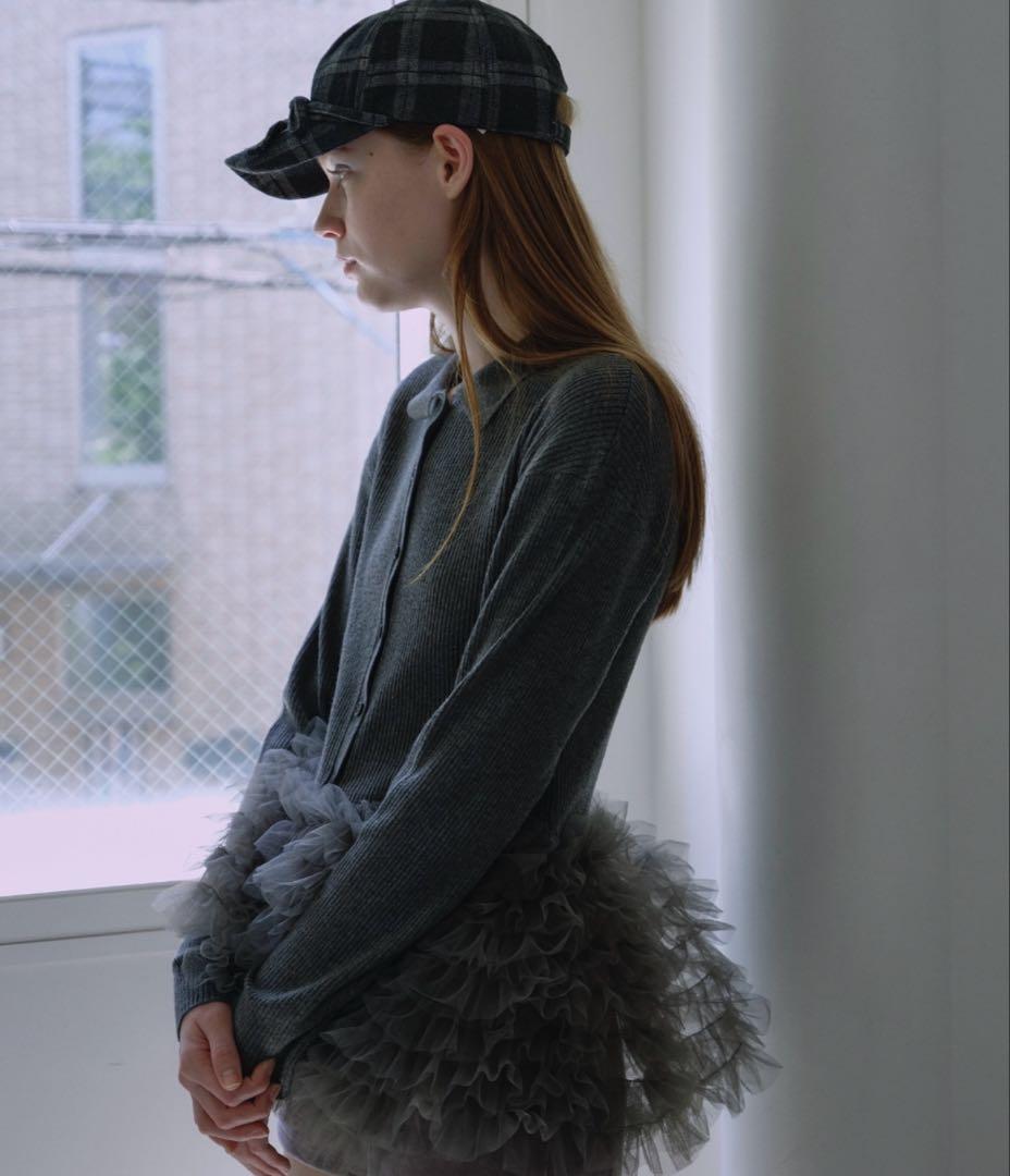 ハニーミーハニー tulle peplum polo knit cardigan