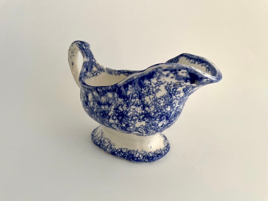 イギリス アンティーク 陶器製 青白のクリーマー