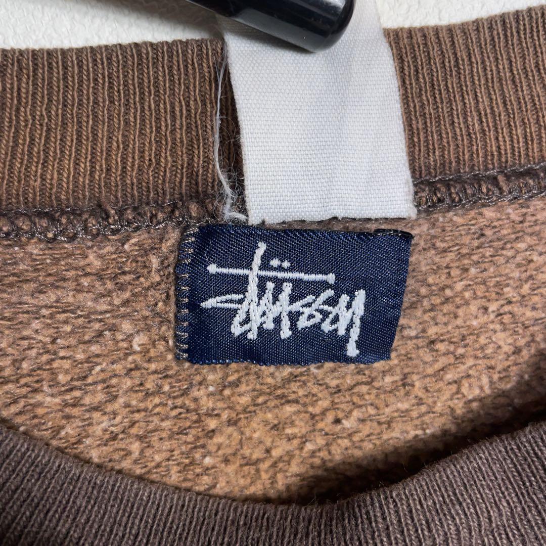 【超希少】ステューシー スウェット 90s スカル ワンポイント刺繍ロゴ 茶