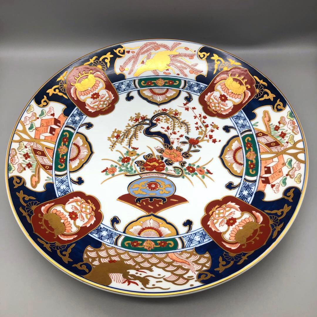 秀峰白磁金彩色鳳凰文様有田焼飾り皿プレート特大40cm