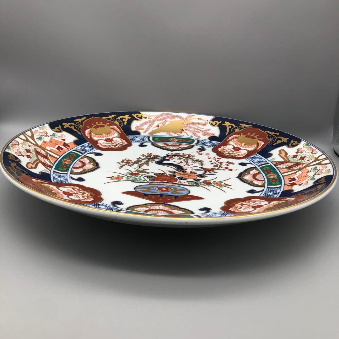 秀峰白磁金彩色鳳凰文様有田焼飾り皿プレート特大40cm