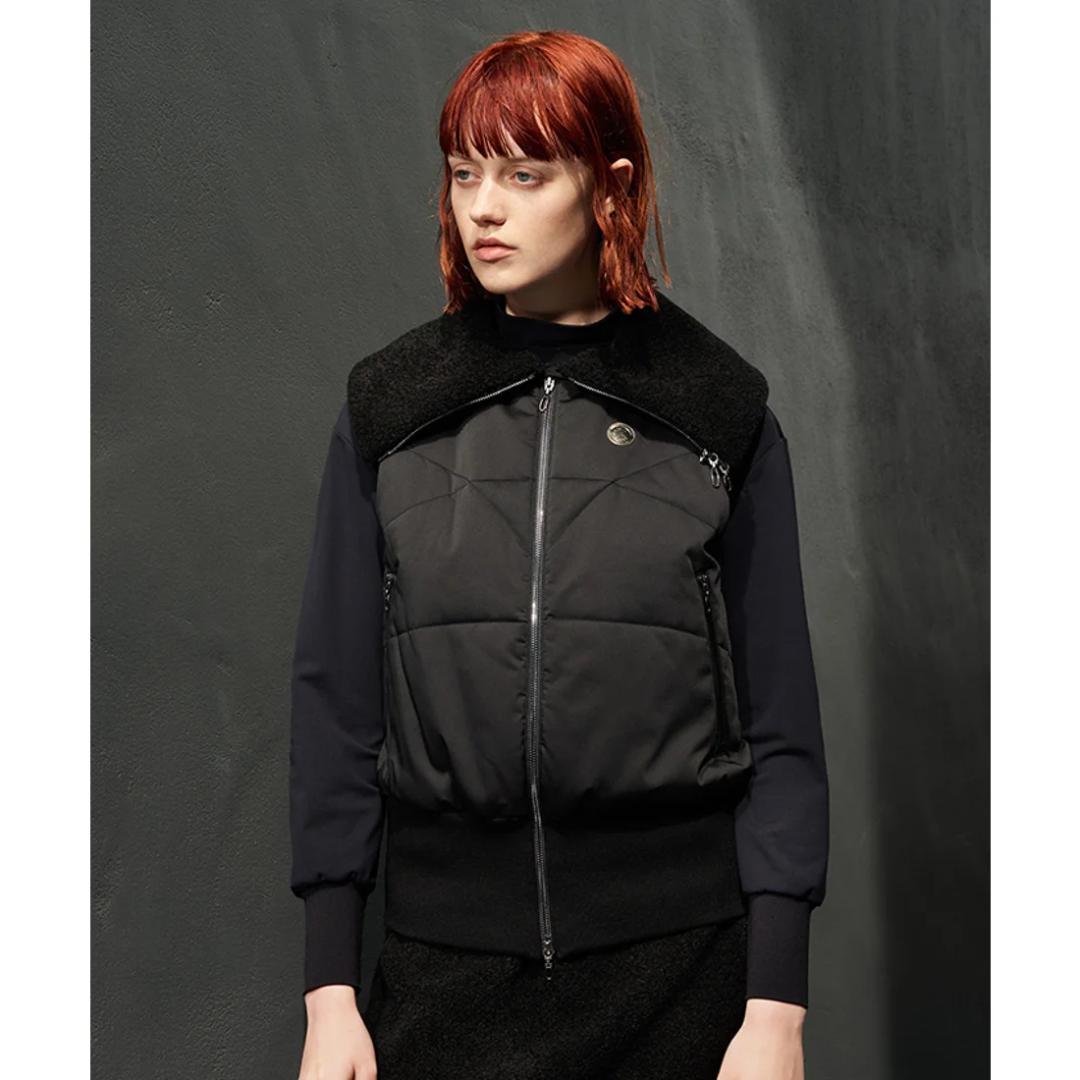 値下 ランバンスポール　中わたアウターベスト　38　ブラック　黒