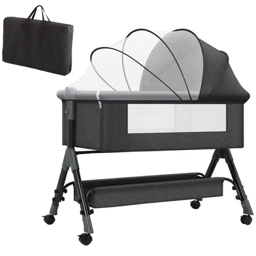 Babygjoy 4-in-1 折りたたみベビーベッド グレー 収納バッグ付き