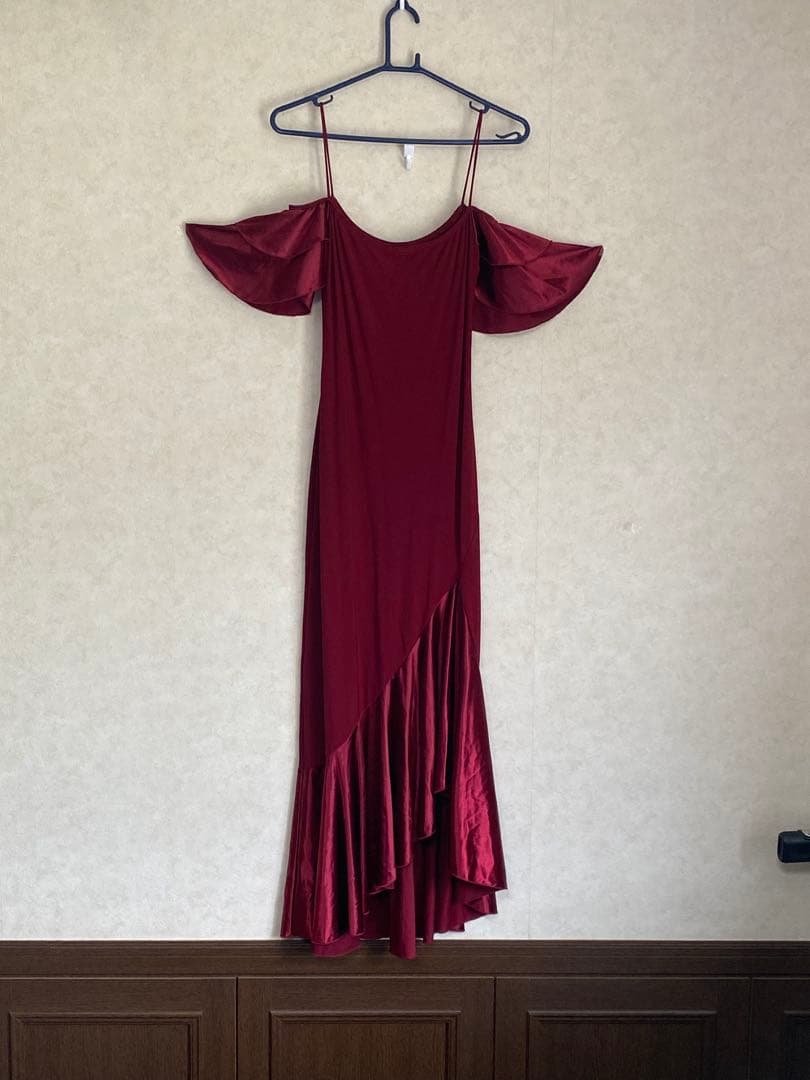 シェゴ バーガンディ オフショルダーマキシドレス