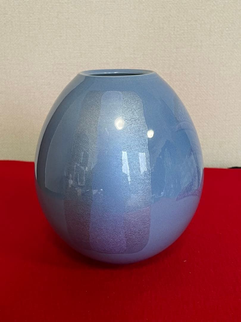 人間国宝 中田一於 淡青釉裏銀彩 花瓶 管理N50 九谷焼 日本工芸会正会員