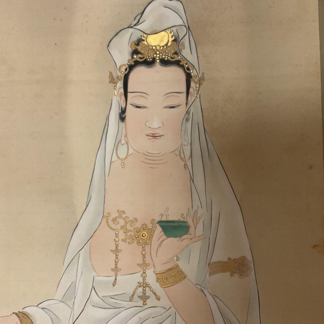 狩野晴信　【信令】　肉筆画　《雲上観音菩薩立像之図》絹本　共箱