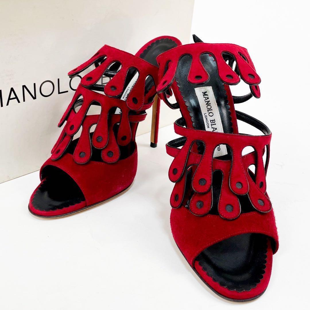 極美品 希少デザイン マノロブラニク ハイヒール ミュール パンプス レッド