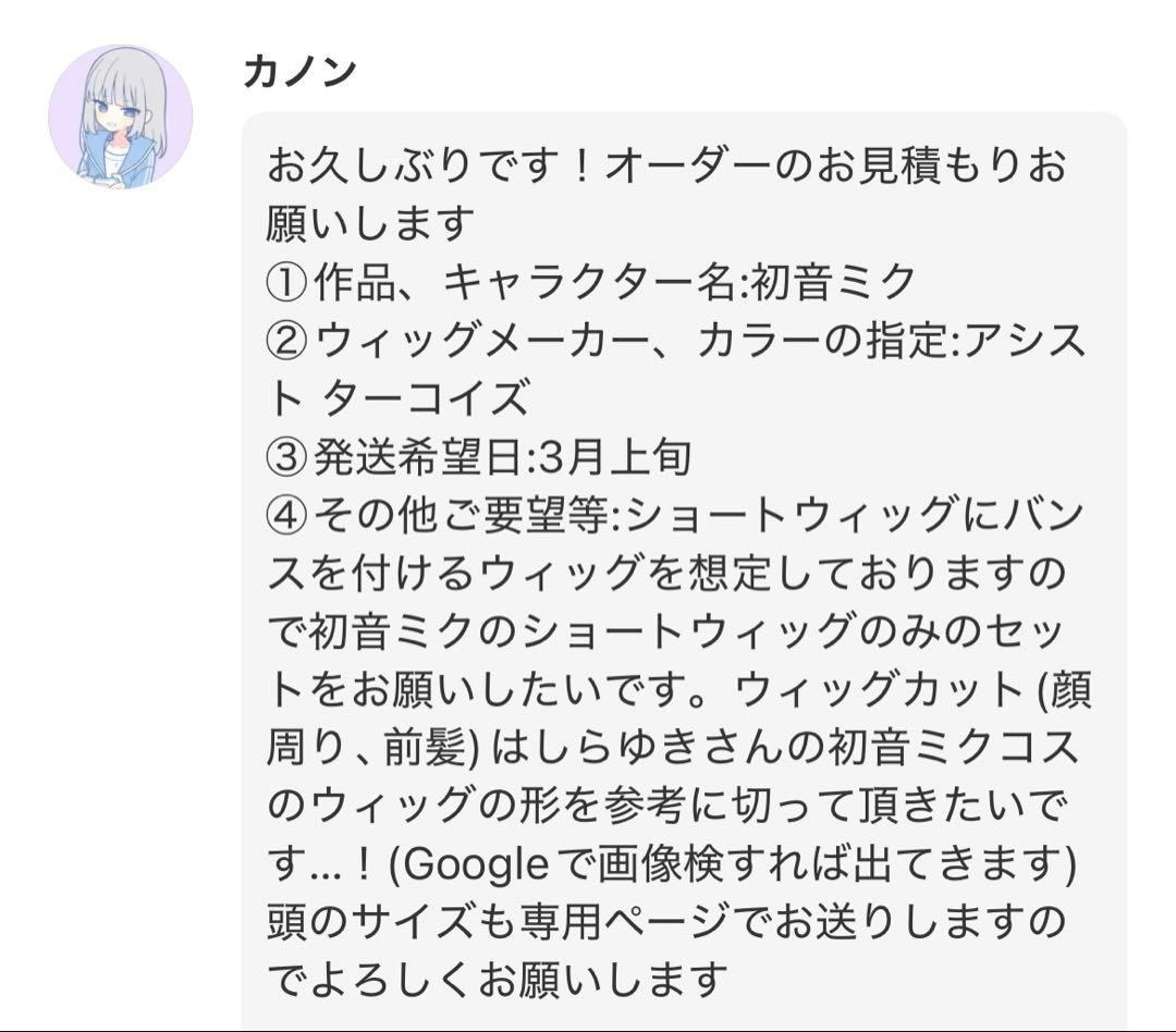 カノン ウィッグオーダーメイド品