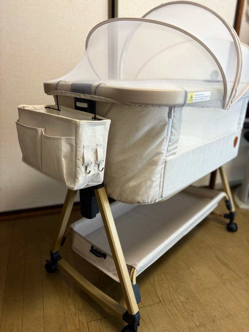【美品】HZDMJベビーベット 移動可能・持ち運び・折りたたみOK 添い寝ベッド