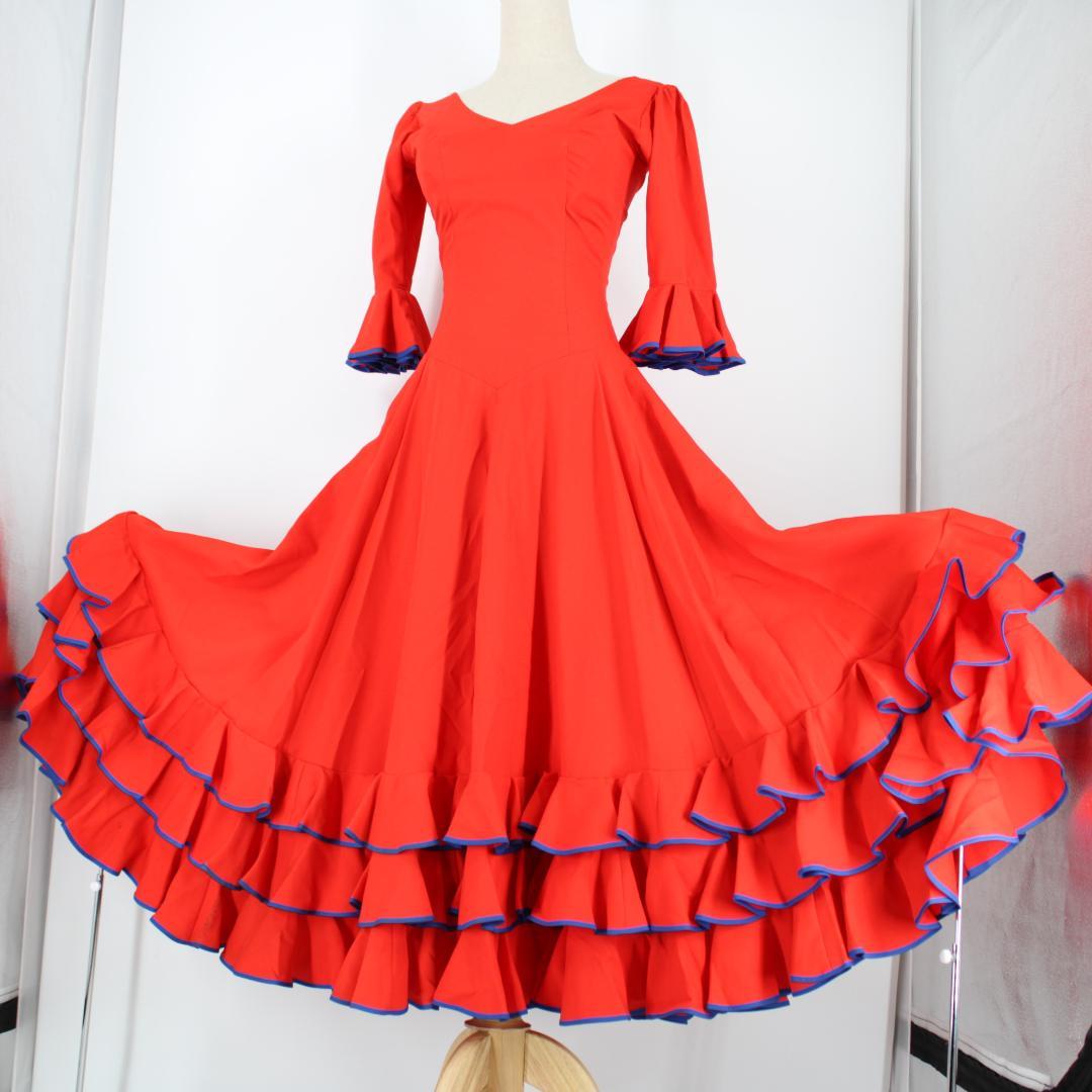 【日本製 フラメンコ衣装】レッド×豪華ボランテ naja ワンピース ドレス