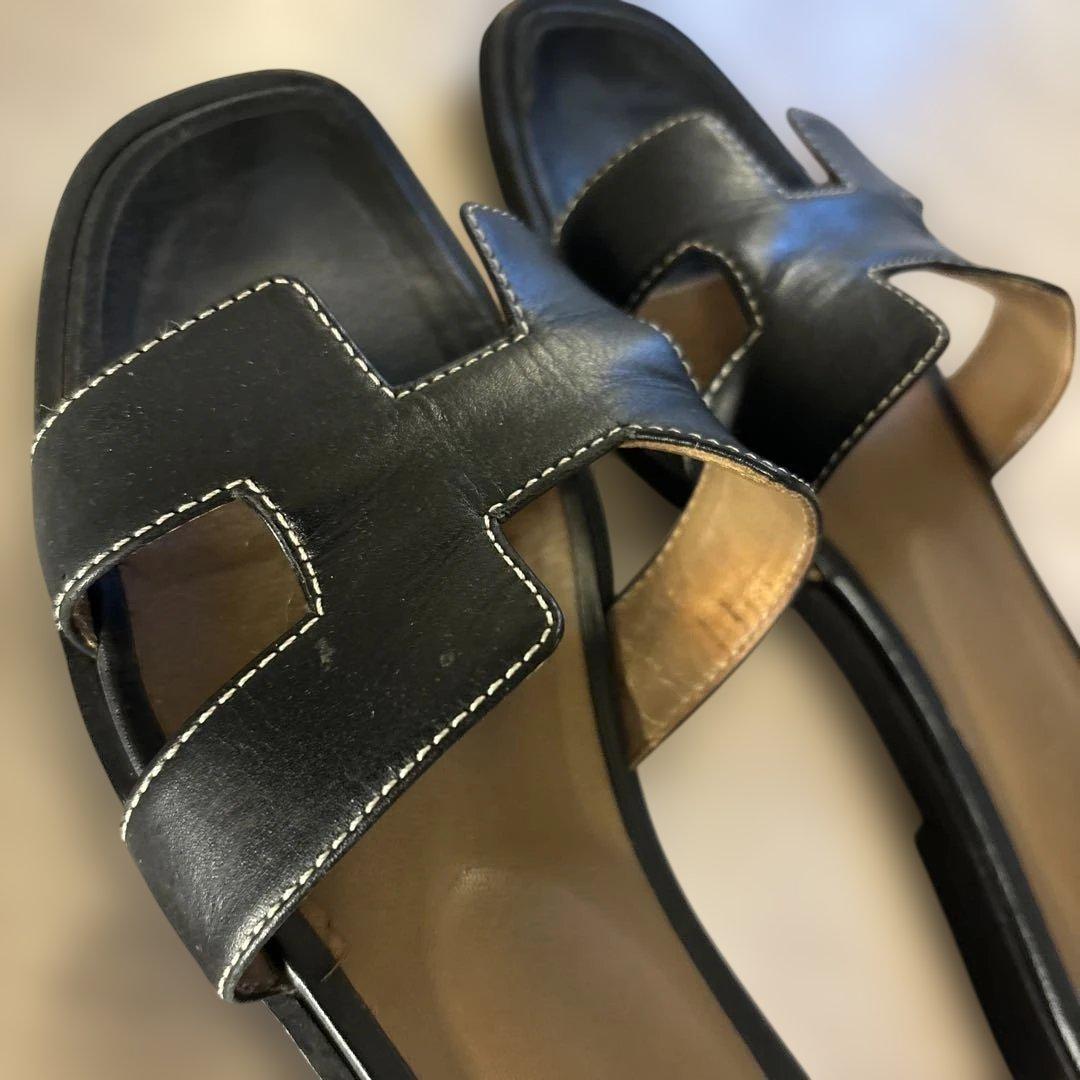 エルメス　オラン　黒　ブラック　37 HERMES フラットサンダル