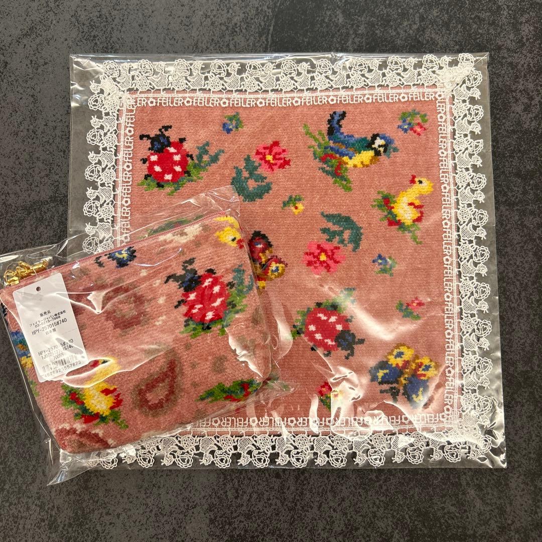 フェイラー　ハイジ 近沢レース ハンカチ　ハイジペイズリー 舟型ポーチ　ピンク