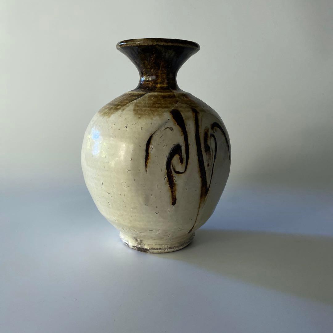 希少 舩木道忠 白釉柳文扁壼 扁壼 壺 花瓶 花器 共箱付き 舩木研兒