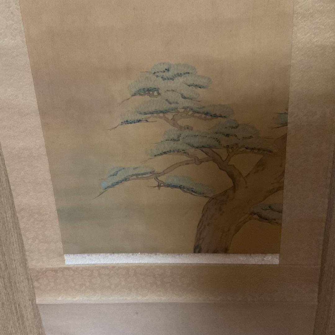 作者名無落款 羽衣女人松富士図 経年経過 桐箱