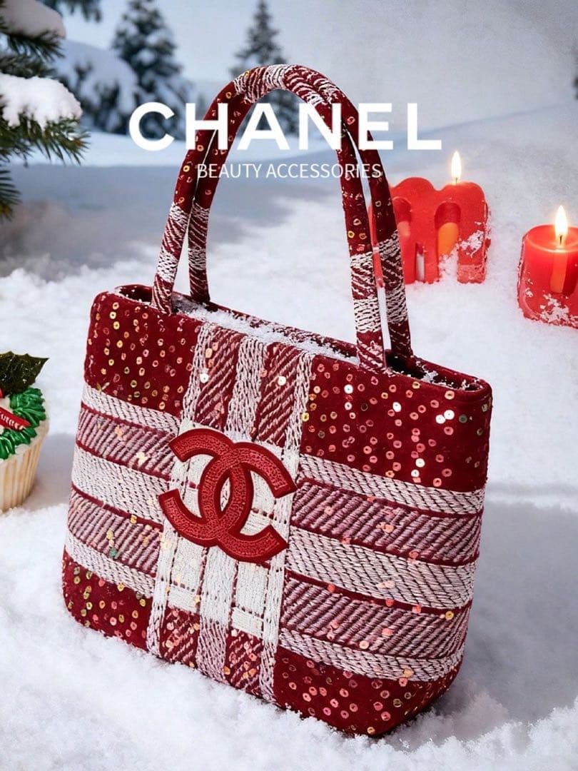ご*り様 【新品未使用】 CHANEL ツイード 赤 スパンコール トートバッグ