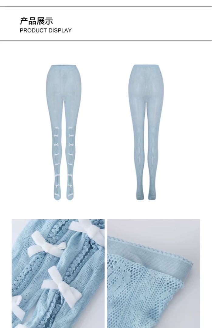 即日発送　NODRESS ブルー　ホワイト　リボン　タイツ　2024新発売