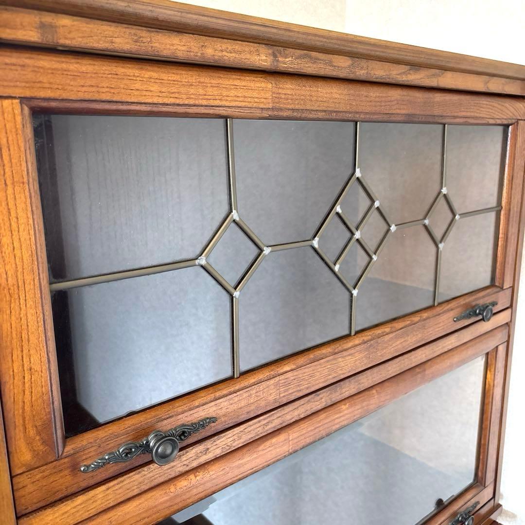 【良品】アンティーク ガラス棚 ブックケース フラップ式扉