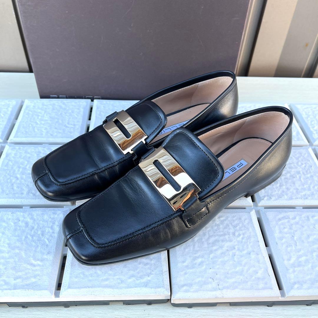 38 PELLICO ビット　ローファ　黒　フラット　ぺたんこ　24.5