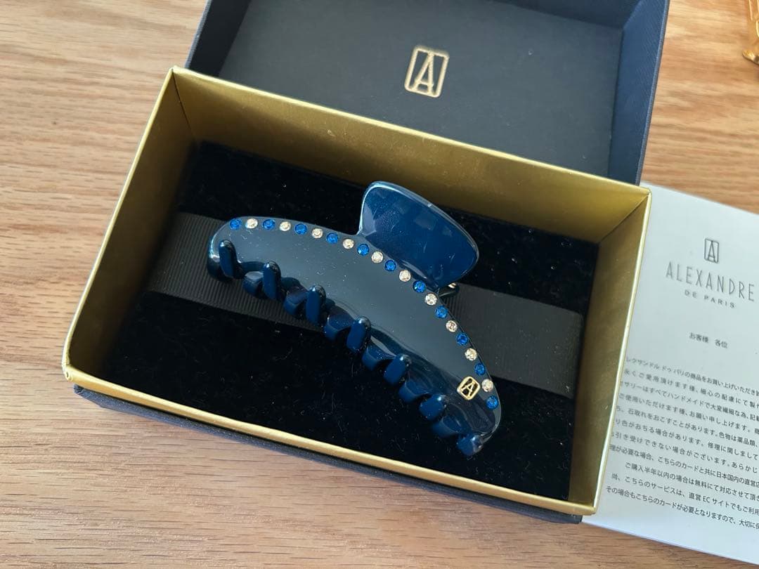 アレクサンドルドゥパリ　スワロフスキーヘアクリップ　ネイビー紺