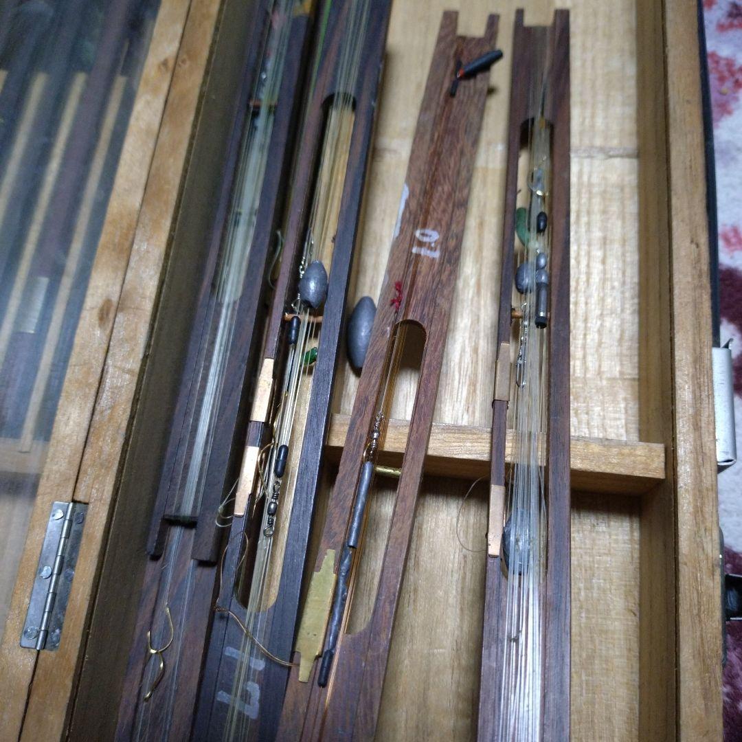 木製釣り糸セット ガラス扉付きケース