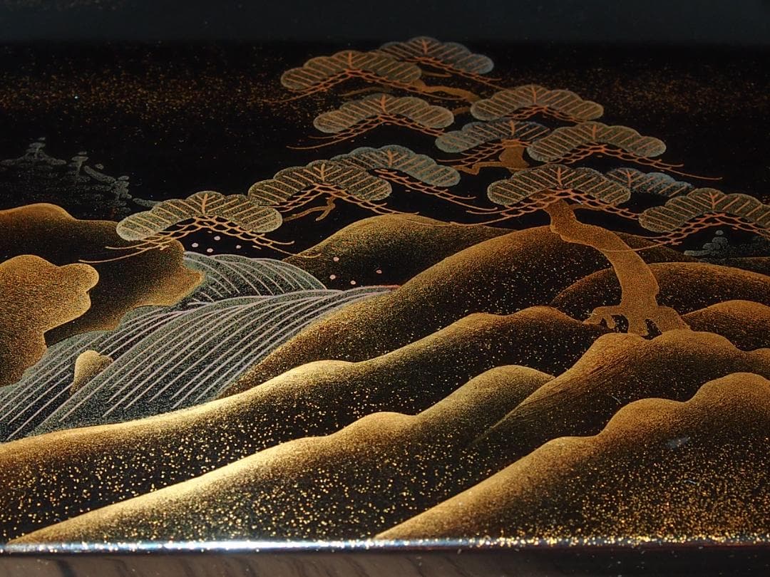 【骨董・時代の美品】大名道具 二段平卓 山水蒔絵 香炉台/盆栽台/飾り台/花台