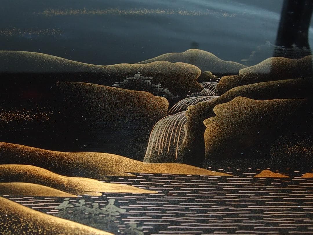 【骨董・時代の美品】大名道具 二段平卓 山水蒔絵 香炉台/盆栽台/飾り台/花台