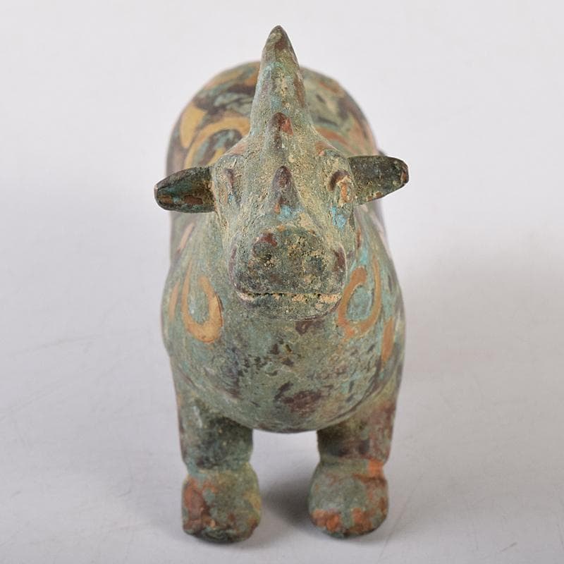 中国　青銅鍍金　金銀象嵌　神獣　置物　V　R8446