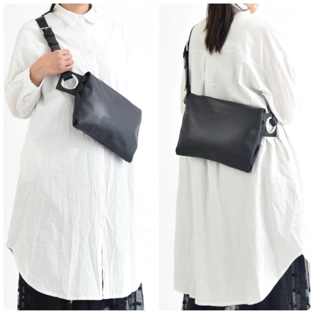 極美品 kawa-kawa カワカワ ボディバッグ スーパーソフトレザー 黒 M