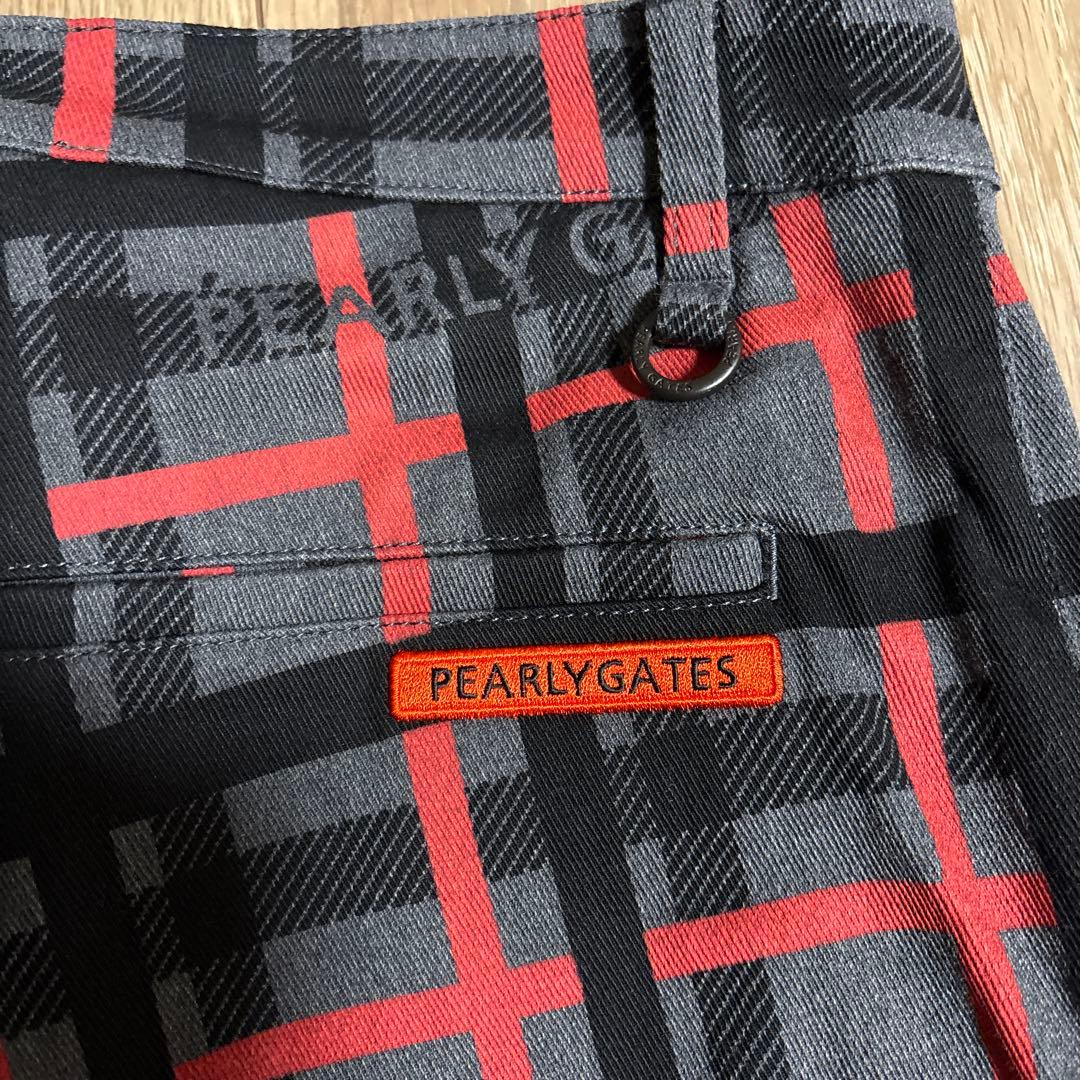 【美品】PEARLY GATES チェック柄パンツ 黒/赤