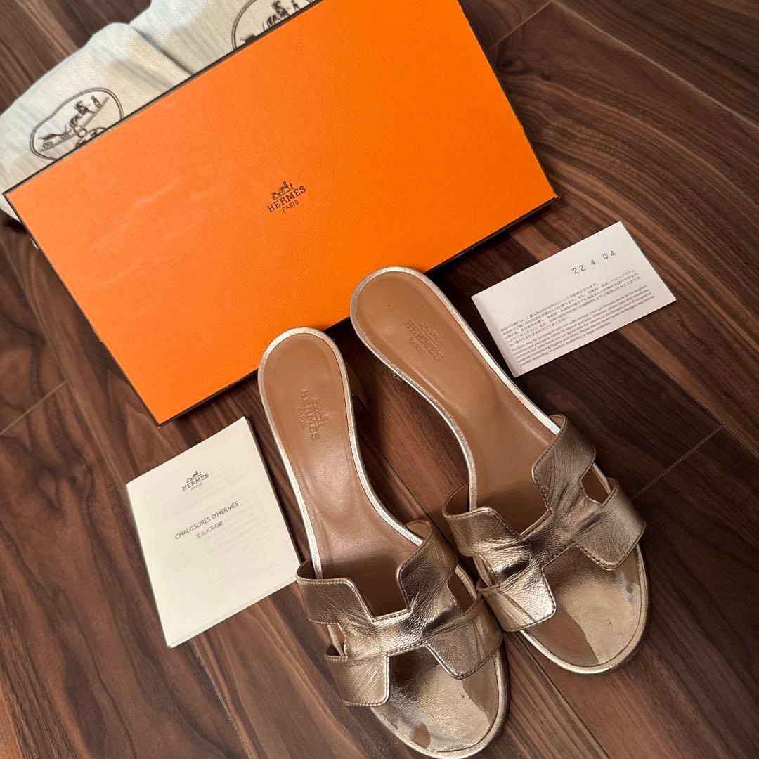 HERMES シルバーサンダル CHAUSSURES D'HERMES