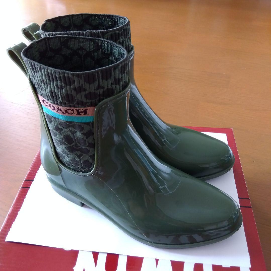 COACH コーチ　レインブーツ カーキ色