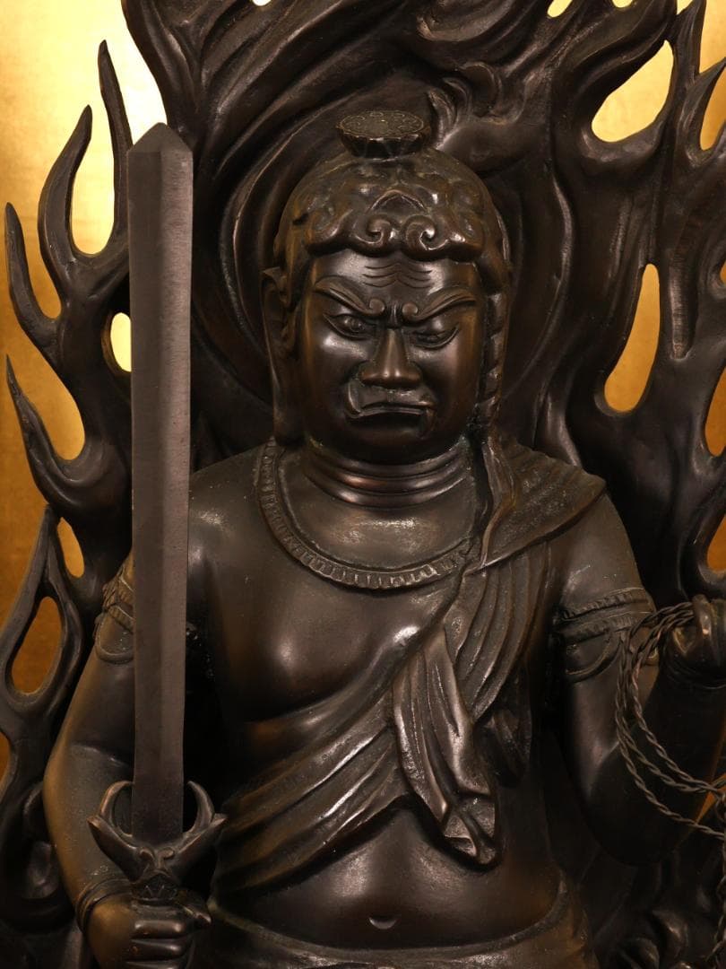 BK259　本物保証　般若純一郎 作　「 不動明王立像 」 ブロンズ　高さ98㎝