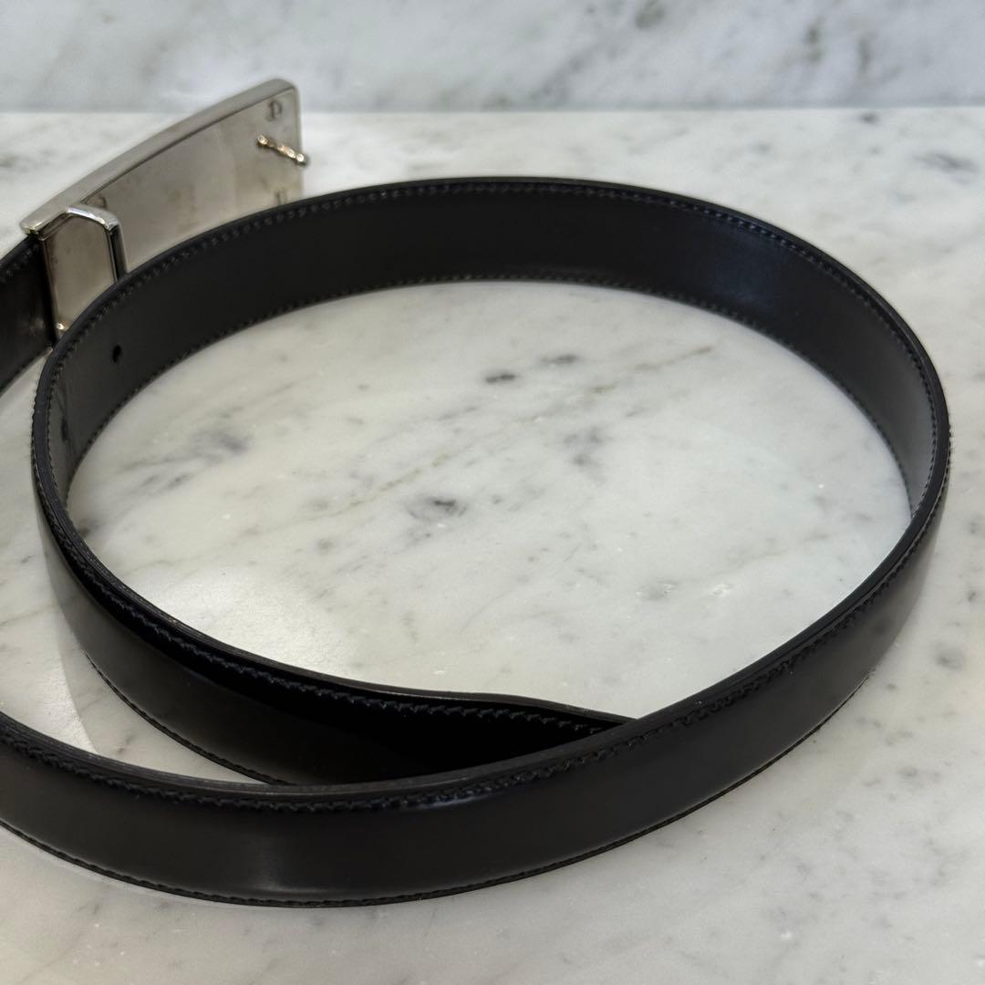 美品 GUCCI グッチ ベルト 本革 レザー ブラック シルバー メタルロゴ
