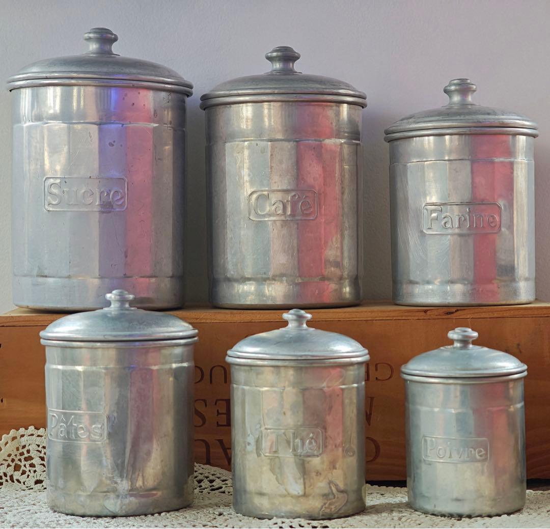 40年代フランスヴィンテージ アルミキャニスター 6点セット　フランス製刻印あり