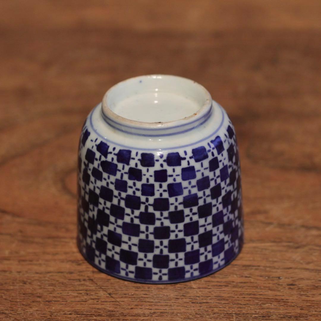 市松文様 筒盃 明治 印判 酒器 ぐい呑み 古美術 古道具 アンティーク