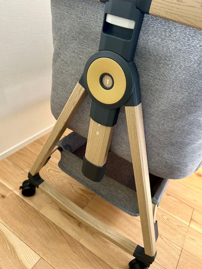 【美品】HZDMJ ベビーベッド グレー キャスター付き　高さ調整可能