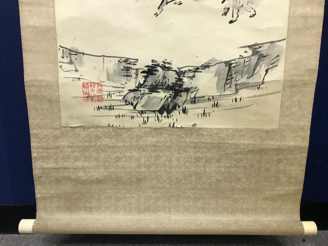 真作/小川清處/春郊牧牛画賛/牛/人物/布袋屋掛軸HB-138