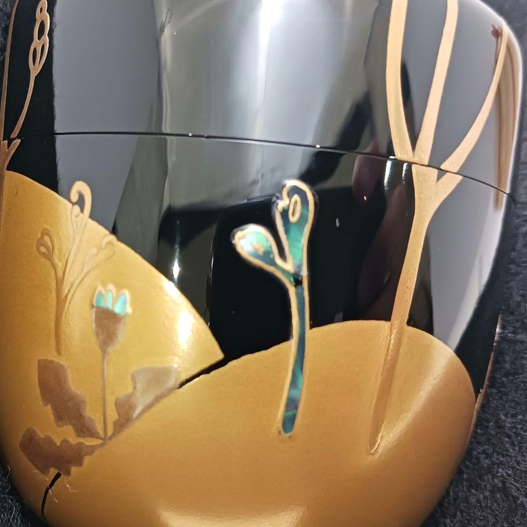 Y3031-5 茶道具 塗師 静峰作 金蒔絵 早蕨 棗 共箱　　ma　ち