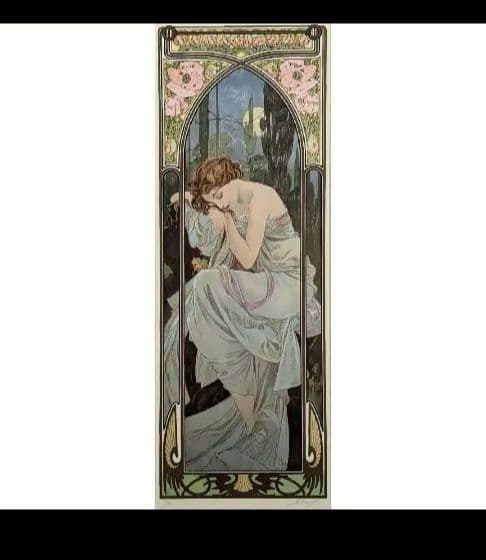 【真作】【美品】アルフォンス・ミュシャ「夜の安らぎ」【販売ギャラリー保証書】