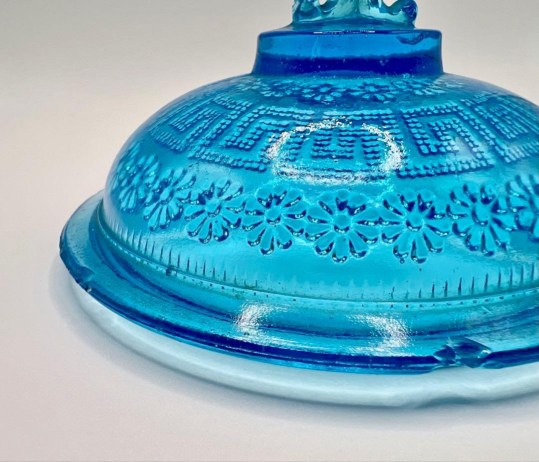 型ガラス蓋物　菓子器　キャンディポット　ボンボニエール　ウランガラス　大正ロマン